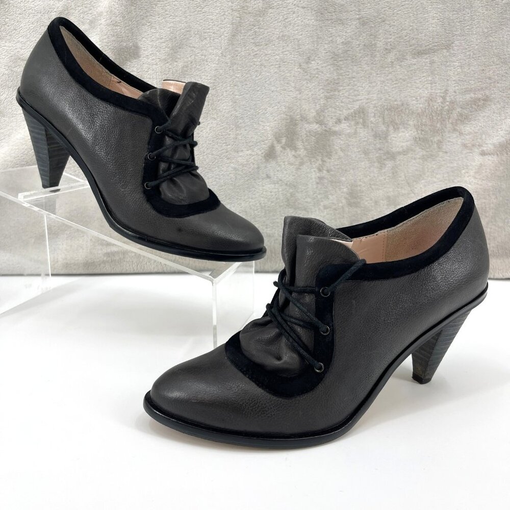 Plenty by Tracy Reese Wayne Gray Leather Retro Lace Up Heels Pumps